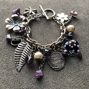 Womens Charm Chain Bracelet Silver Pewter Tone Handmade